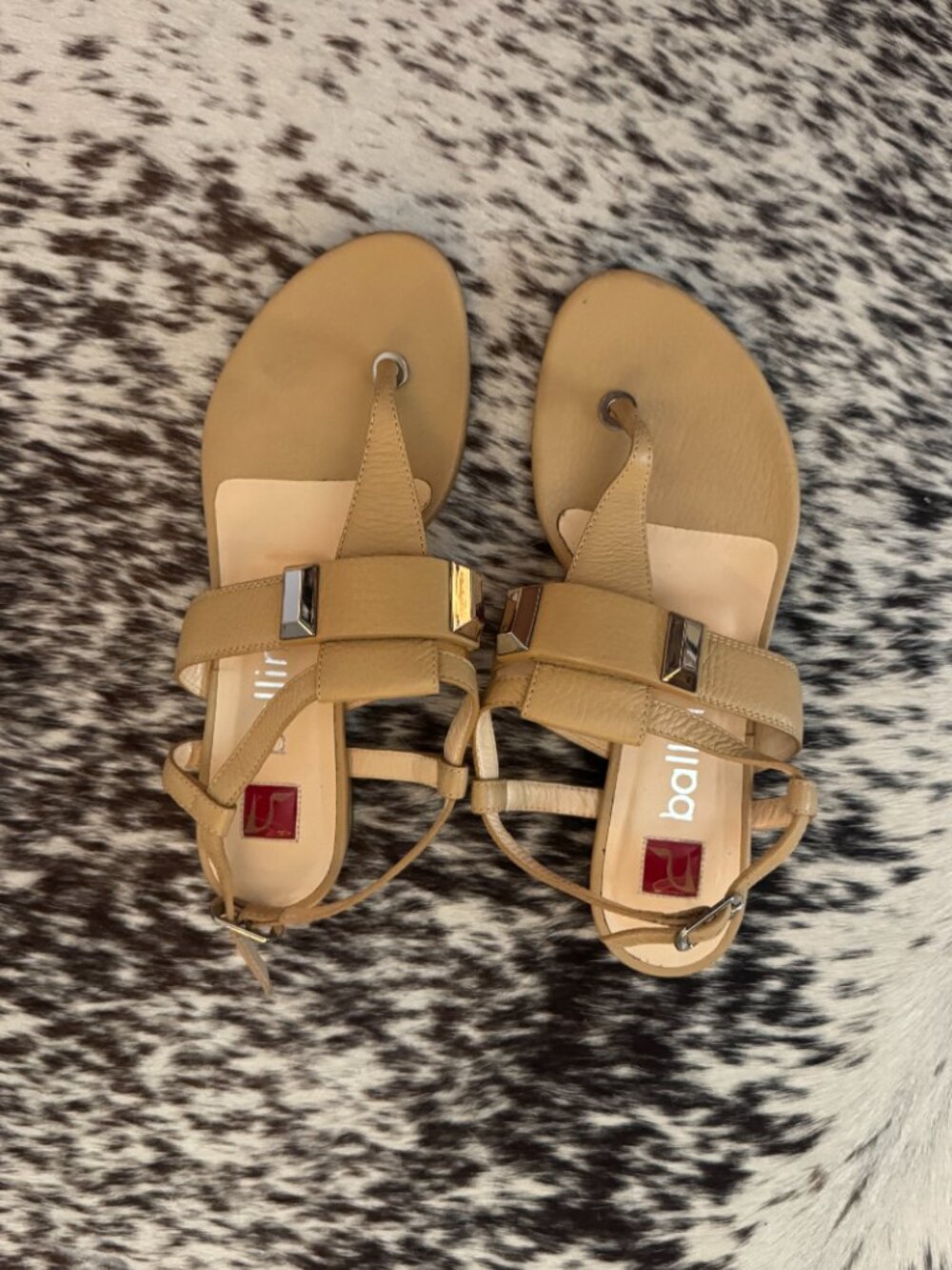 Ballin Nude Leather Strappy Sandals with Jewel Accent Size 7